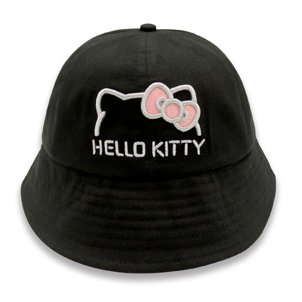 Hello Kitty 凱蒂貓,  親子漁夫帽, Hello Kitty甜美站立刺繡圖樣黑色 款